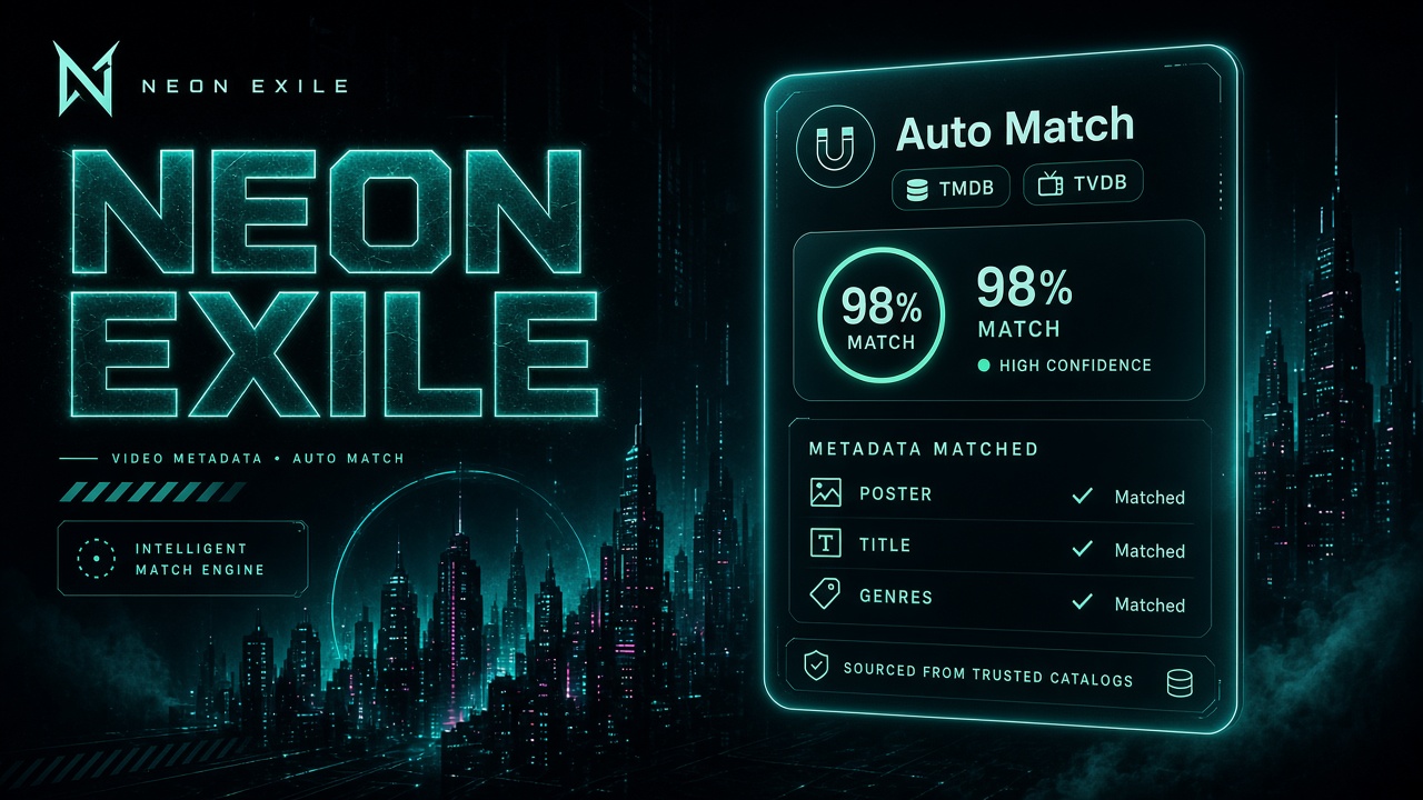 Neon Exile poster with Auto Match card for TMDB and TVDB